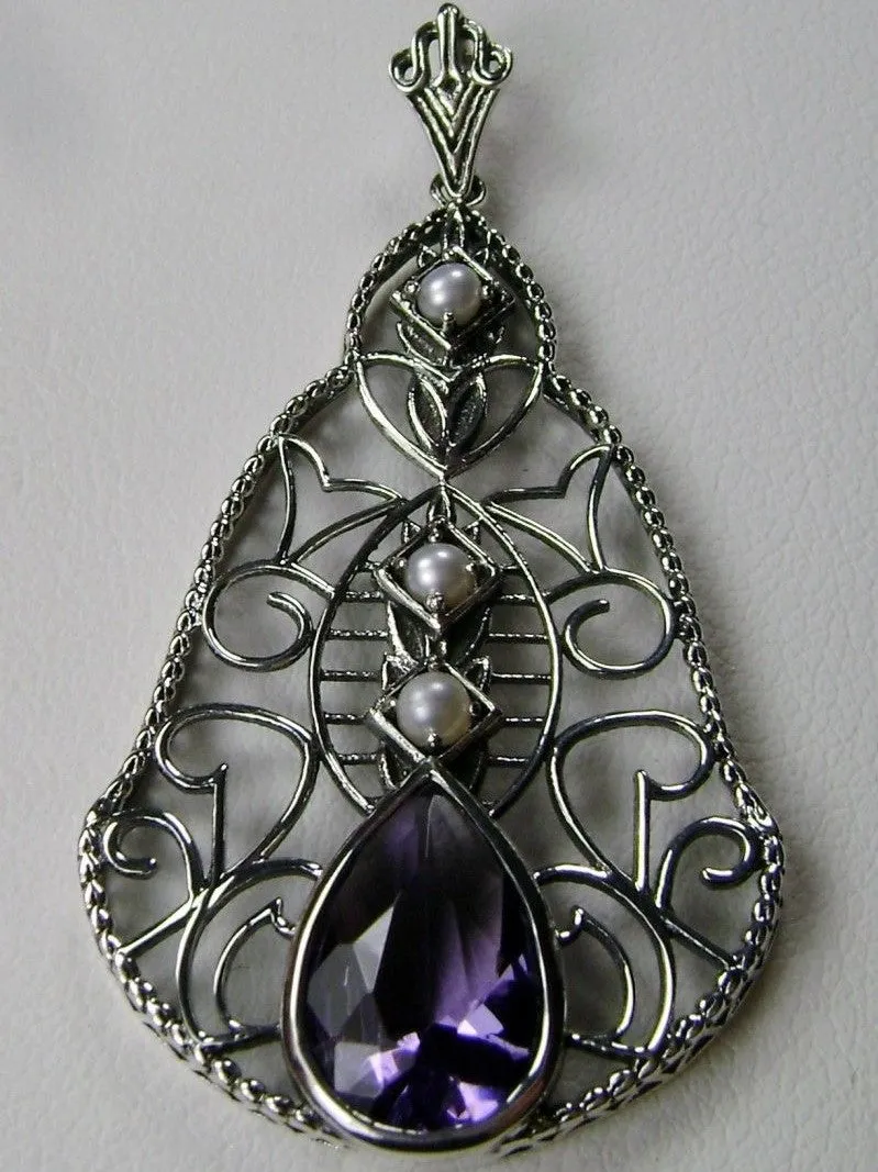 Amethyst Pendant, Pearl Accented Lavalier Necklace, Victorian Jewelry P22