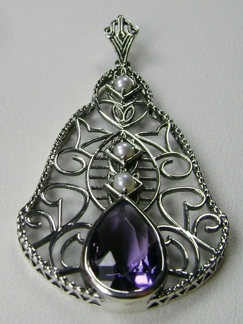 Amethyst Pendant, Pearl Accented Lavalier Necklace, Victorian Jewelry P22