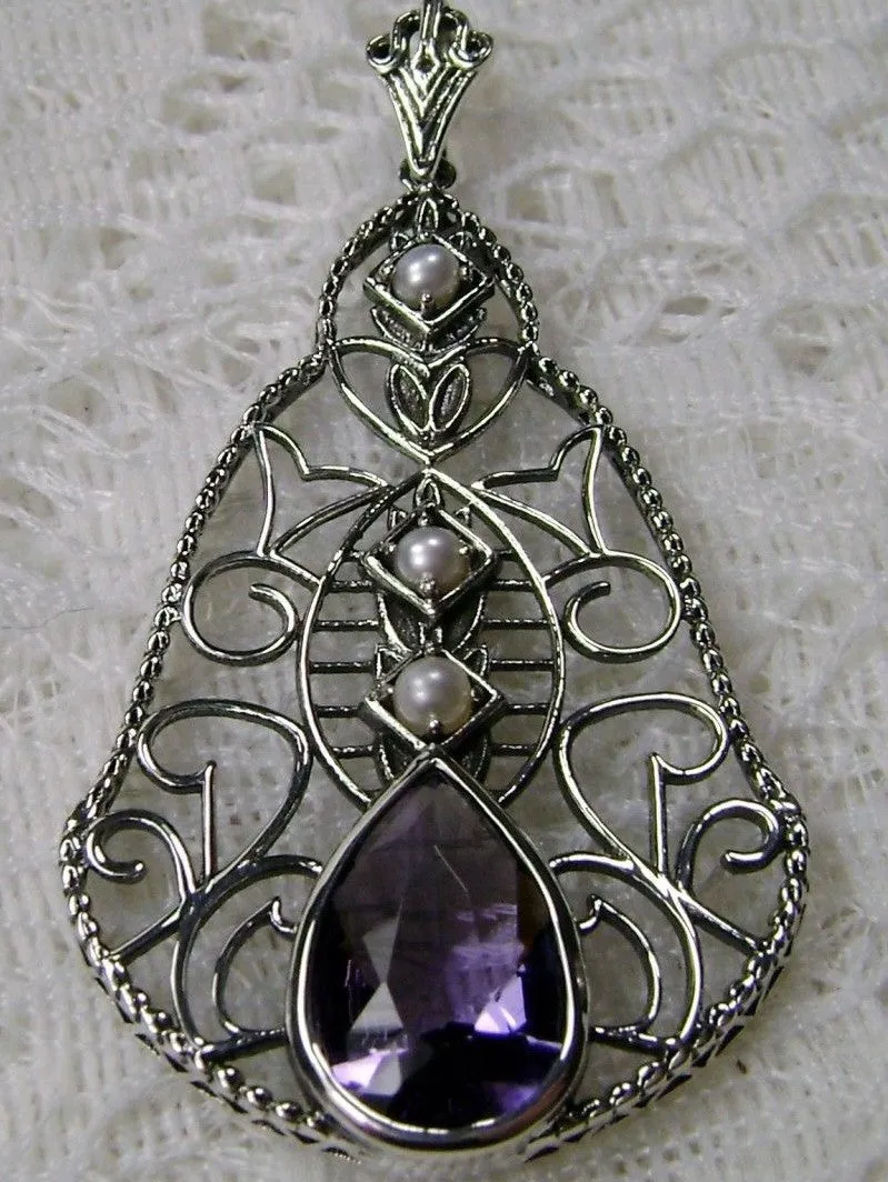 Amethyst Pendant, Pearl Accented Lavalier Necklace, Victorian Jewelry P22