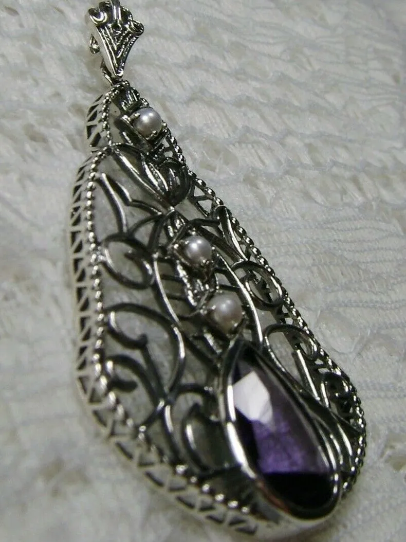 Amethyst Pendant, Pearl Accented Lavalier Necklace, Victorian Jewelry P22
