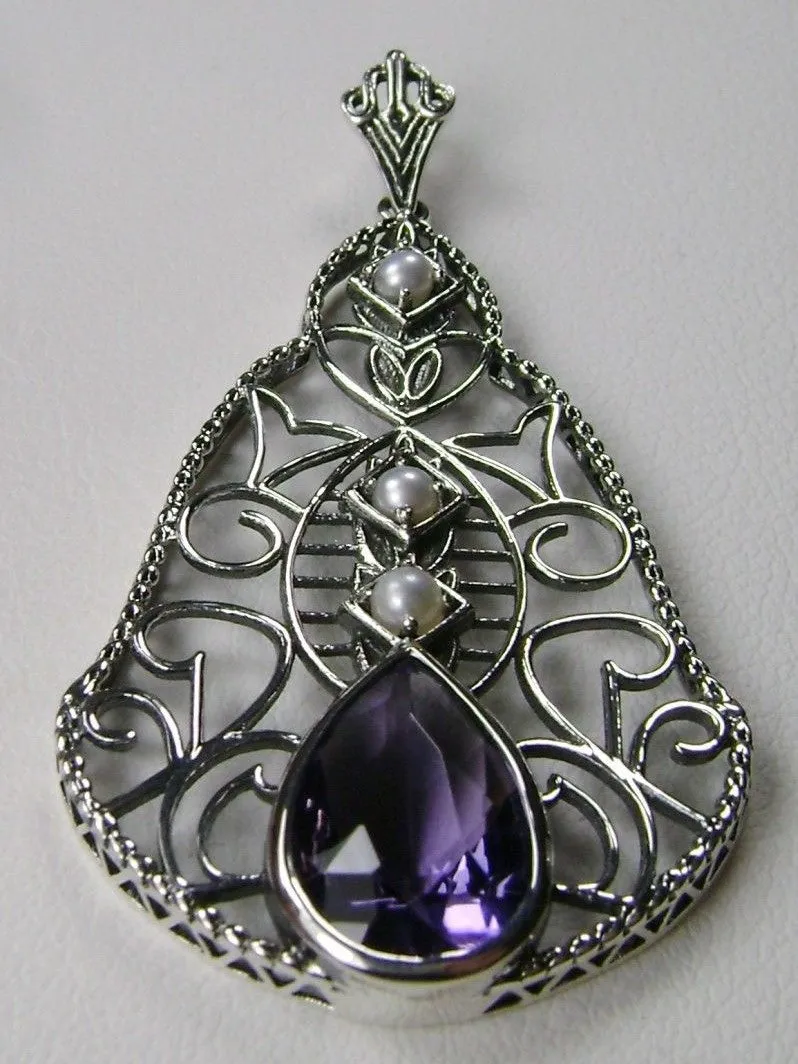Amethyst Pendant, Pearl Accented Lavalier Necklace, Victorian Jewelry P22