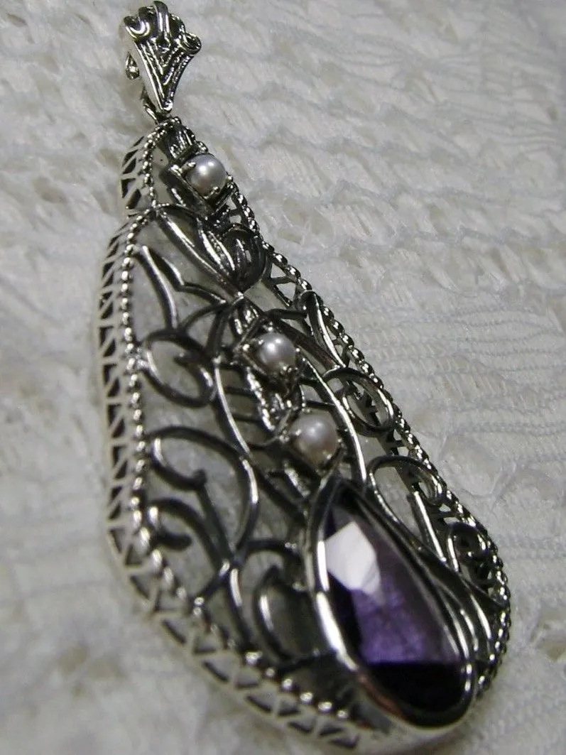 Amethyst Pendant, Pearl Accented Lavalier Necklace, Victorian Jewelry P22