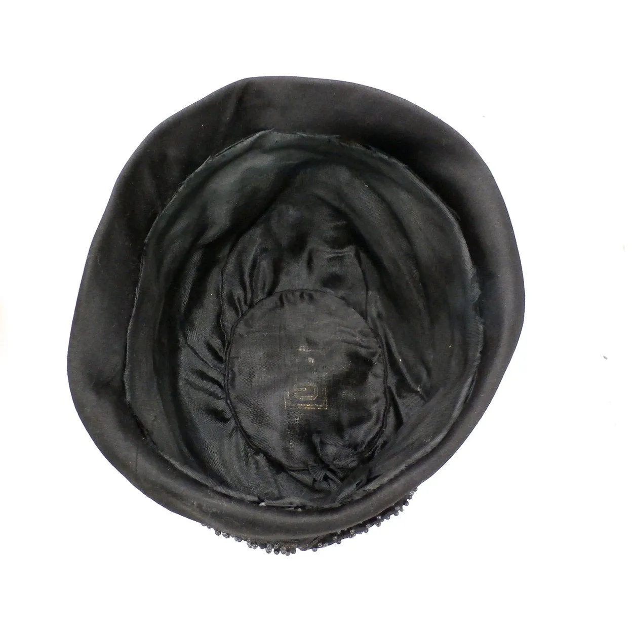 Antique Art Deco Vintage 1920s Ladies Cloche Hat Flapper Style Black Silk Beadwork Soutache Gorgeous Large 23