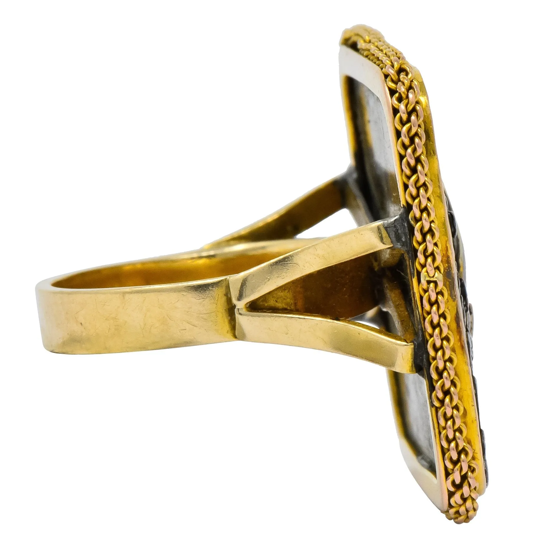 Antique Victorian 14 Karat Gold Copper Shakudō Ocean Ship Ring