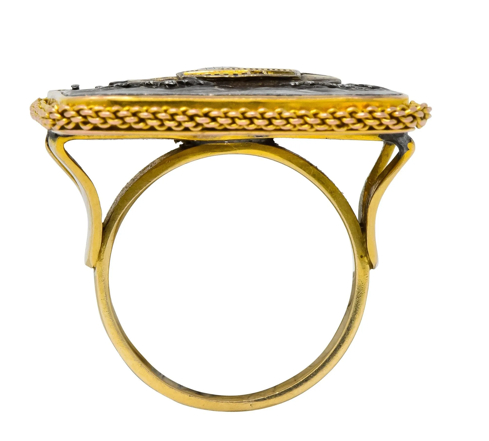 Antique Victorian 14 Karat Gold Copper Shakudō Ocean Ship Ring