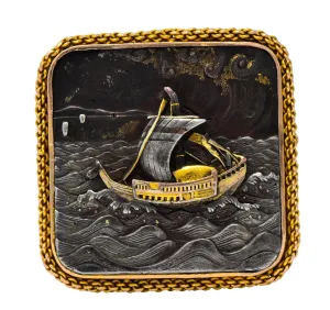 Antique Victorian 14 Karat Gold Copper Shakudō Ocean Ship Ring