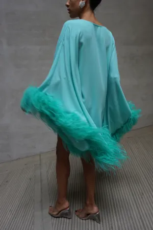 Aqua Feather Trimmed Kaftan