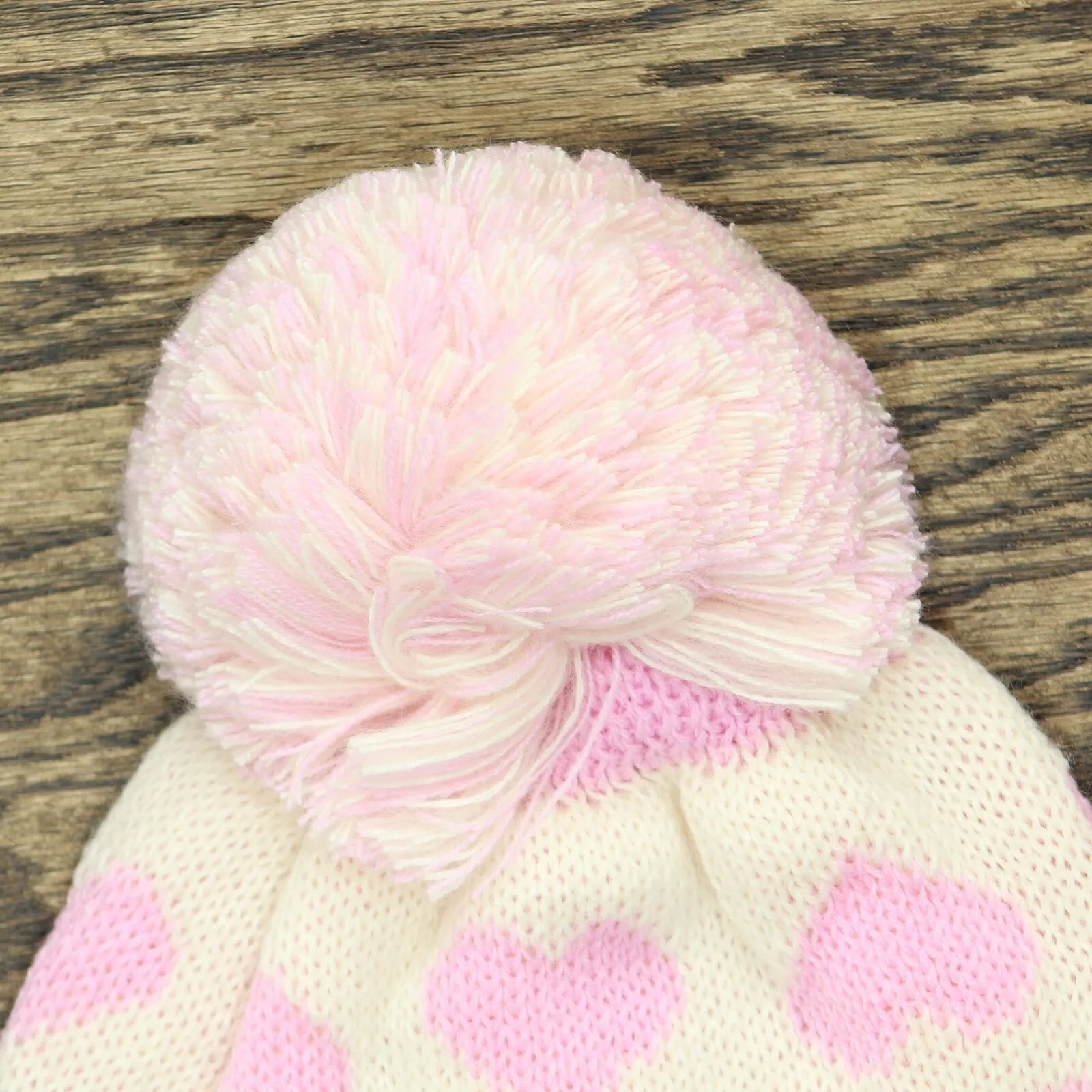 Aqua Womens Heart Jacquard Cuffed Beanie Pom Pom Hat