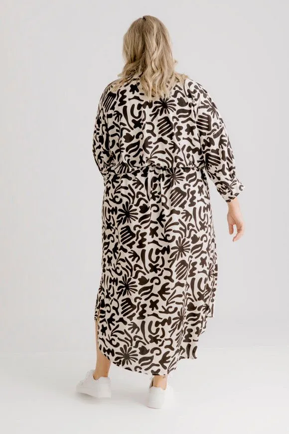 Arenes Motif Shirt Dress - Ecru Motif Print