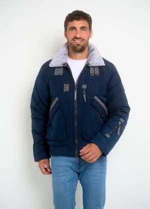 Aviator-style jacket with fur-lined stand-up collar