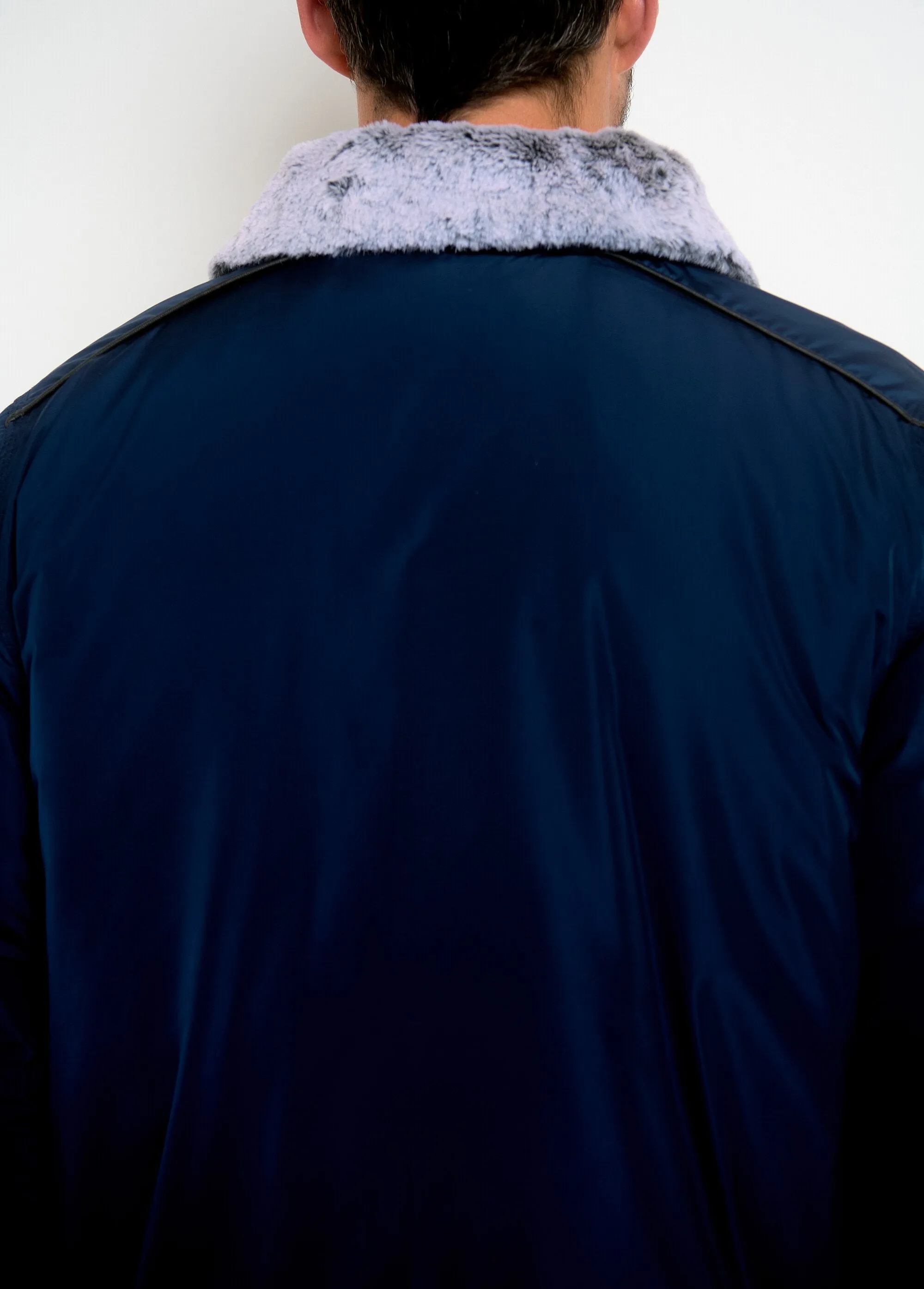 Aviator-style jacket with fur-lined stand-up collar
