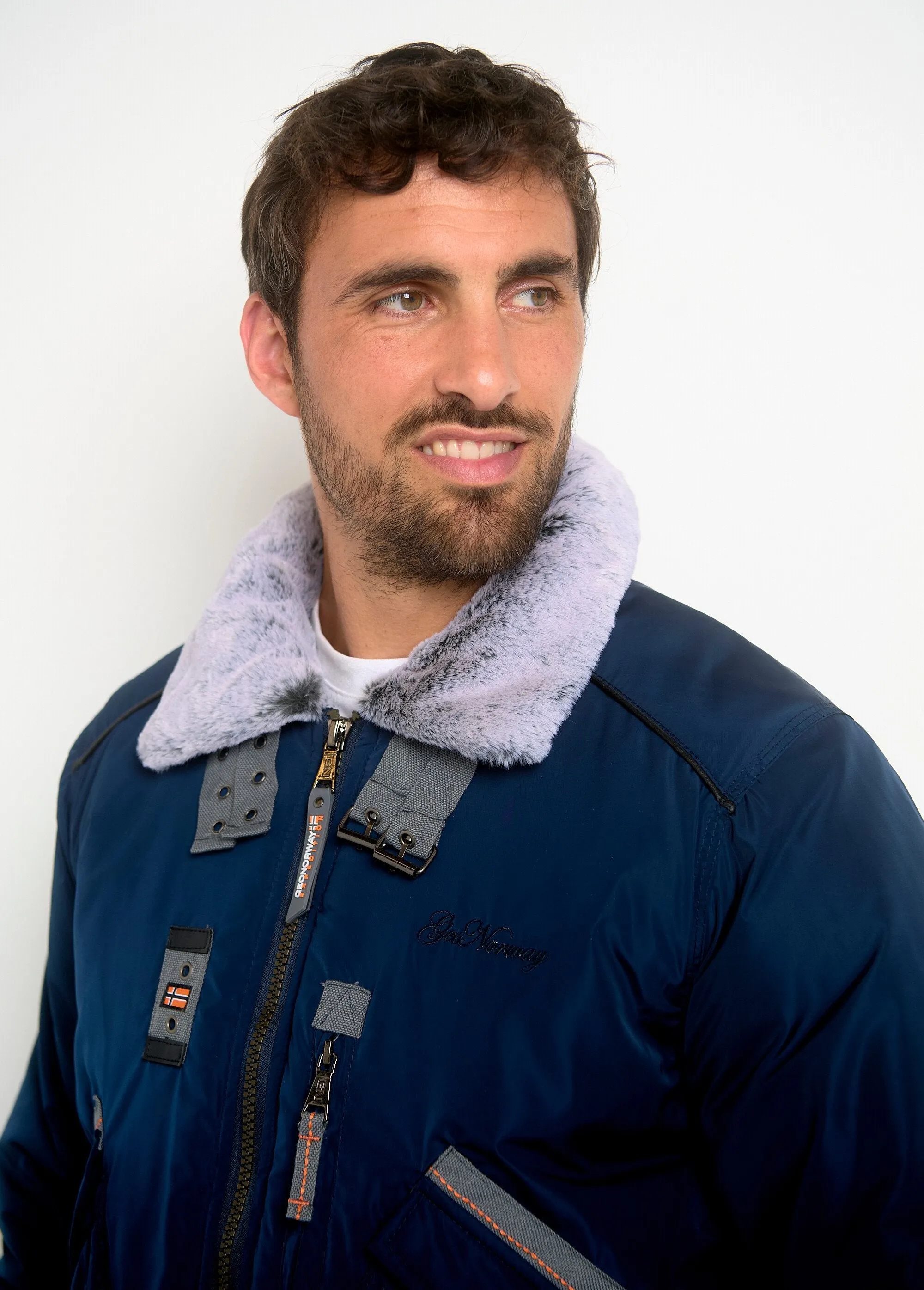 Aviator-style jacket with fur-lined stand-up collar
