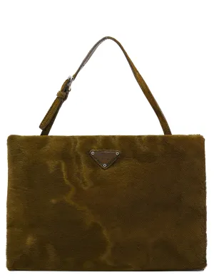 B6278 Green Fur Top Handle Bag