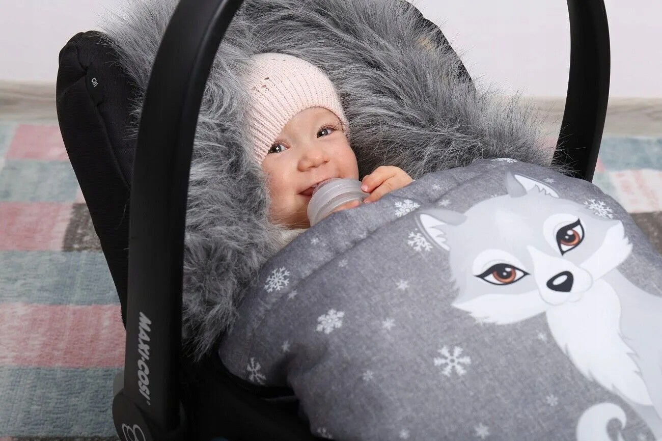 Baby Wolf/Grey Footmuff Collar Stroller Pushchair Sleeping Bag Husky Warm