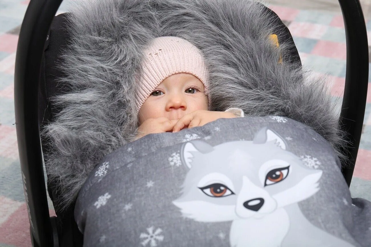 Baby Wolf/Grey Footmuff Collar Stroller Pushchair Sleeping Bag Husky Warm