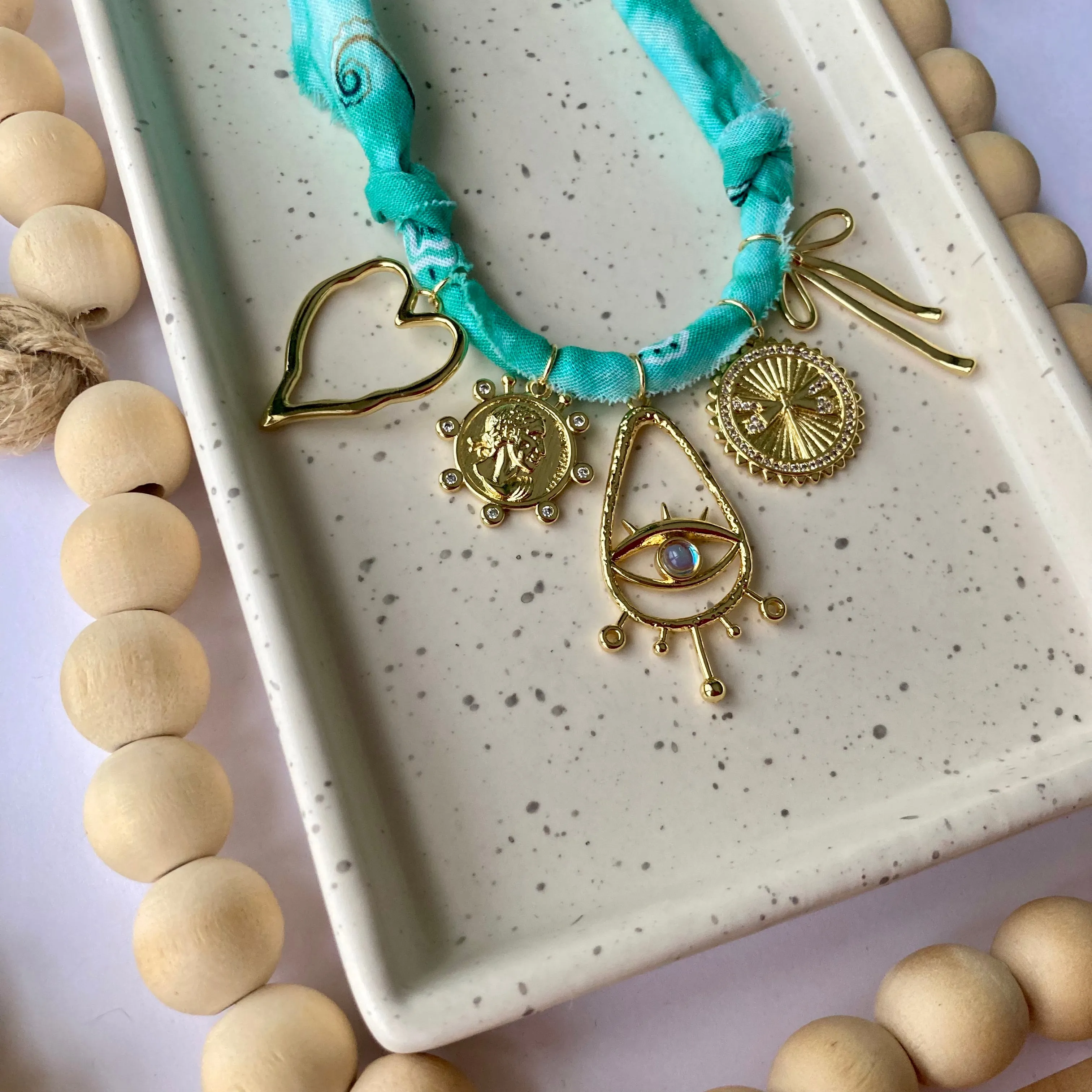 BANDANA CHARM NECKLACE | 5 Charms | Gold Filled