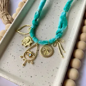 BANDANA CHARM NECKLACE | 5 Charms | Gold Filled