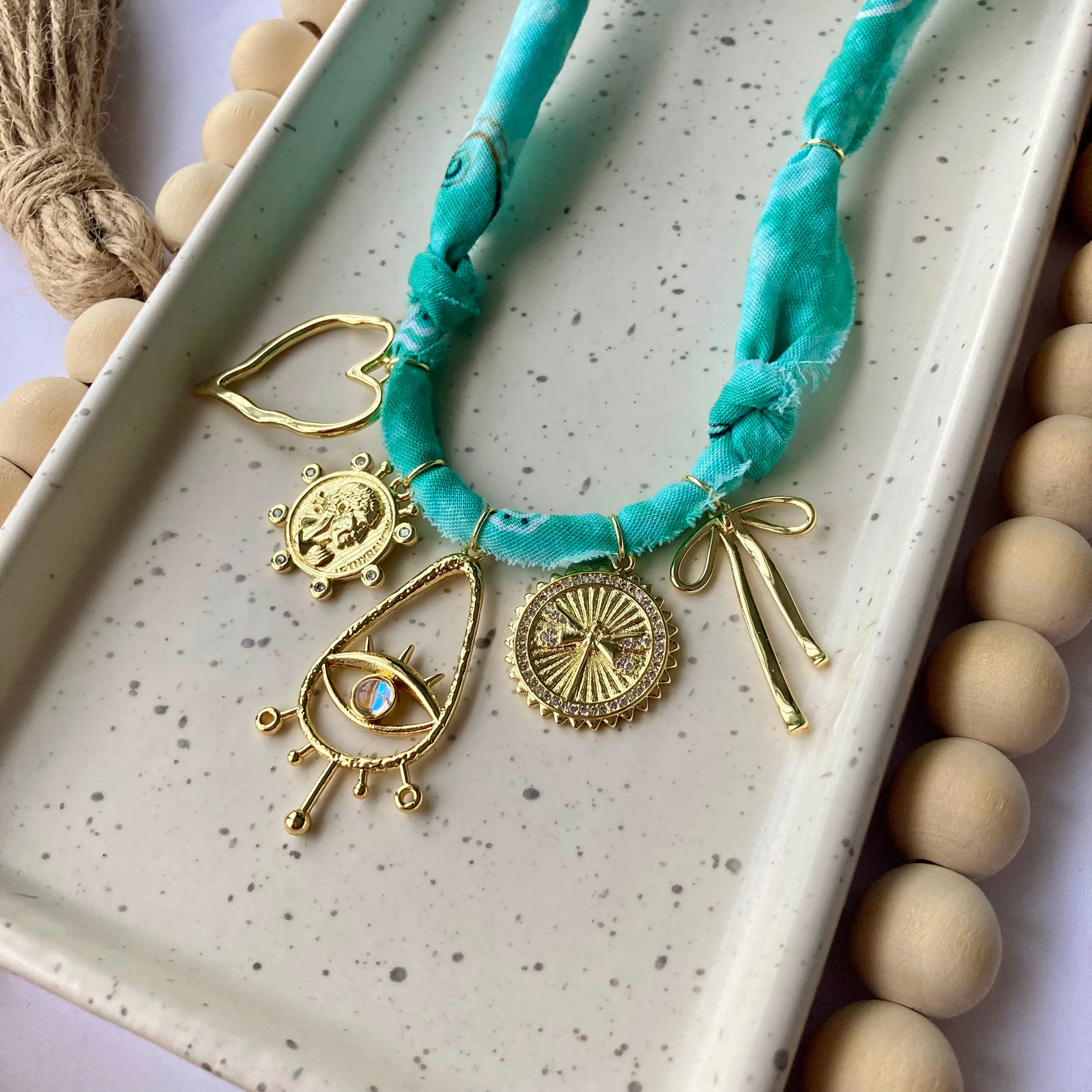 BANDANA CHARM NECKLACE | 5 Charms | Gold Filled