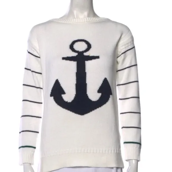Barbour Coastal Chic Bateau Neckline Nautical Anchor Knit Sweater Size 10