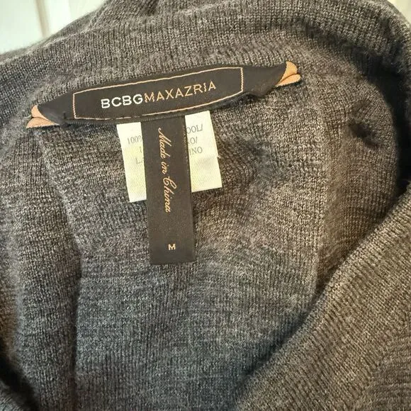 BCBGMAXAZRIA Sweater Jacket Women MED 100% Merino Wool Cardigan Knee Length Work