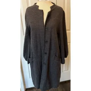BCBGMAXAZRIA Sweater Jacket Women MED 100% Merino Wool Cardigan Knee Length Work