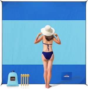 Beach Blanket Sandproof, Extra Large Beach Mat, Sand Free Mat Quick Drying, Lightweight, Soft & Durable Mat for Beach, Yard (Blue & Sky Blue, 6.6 x 6.6 FT (1～4 Person))