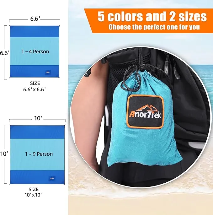 Beach Blanket Sandproof, Extra Large Beach Mat, Sand Free Mat Quick Drying, Lightweight, Soft & Durable Mat for Beach, Yard (Blue & Sky Blue, 6.6 x 6.6 FT (1～4 Person))