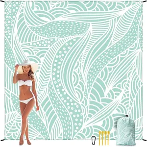 Beach Blanket Waterproof Sandproof Beach Mat 79" X 83" /10'x9'for 2-8 Adults Quick Drying Outdoor Picnic Mat Beach Accessories for Travel, Camping, Hiking