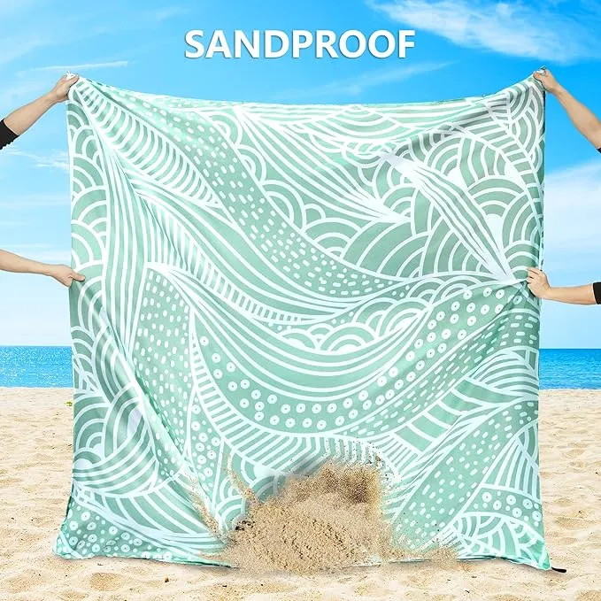 Beach Blanket Waterproof Sandproof Beach Mat 79" X 83" /10'x9'for 2-8 Adults Quick Drying Outdoor Picnic Mat Beach Accessories for Travel, Camping, Hiking