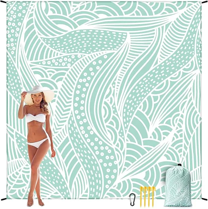 Beach Blanket Waterproof Sandproof Beach Mat 79" X 83" /10'x9'for 2-8 Adults Quick Drying Outdoor Picnic Mat Beach Accessories for Travel, Camping, Hiking
