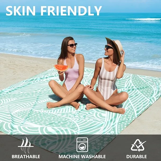 Beach Blanket Waterproof Sandproof Beach Mat 79" X 83" /10'x9'for 2-8 Adults Quick Drying Outdoor Picnic Mat Beach Accessories for Travel, Camping, Hiking