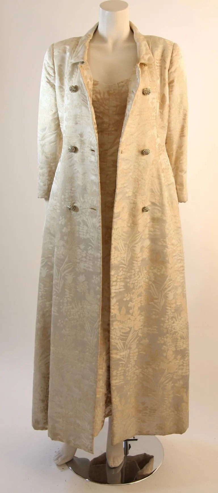 BEN ZUCKERMAN 2 pc Cream, Silver Brocade Coat & Gown