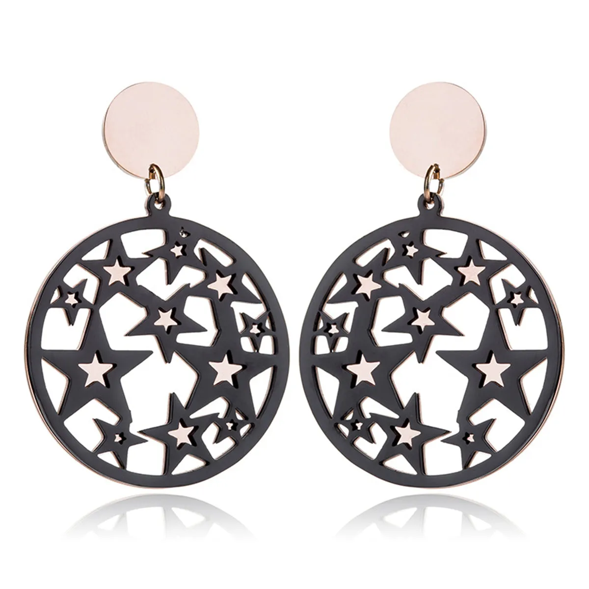 Black & 18K Rose Gold-Plated Star Circle Drop Earring
