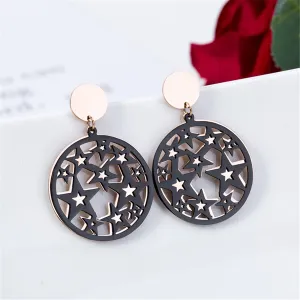 Black & 18K Rose Gold-Plated Star Circle Drop Earring