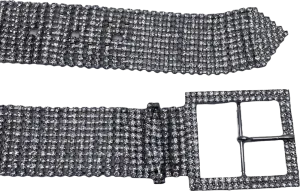 Black & Brown London Metallic Katie Crystal Silver Metal Belt 35mm One Size