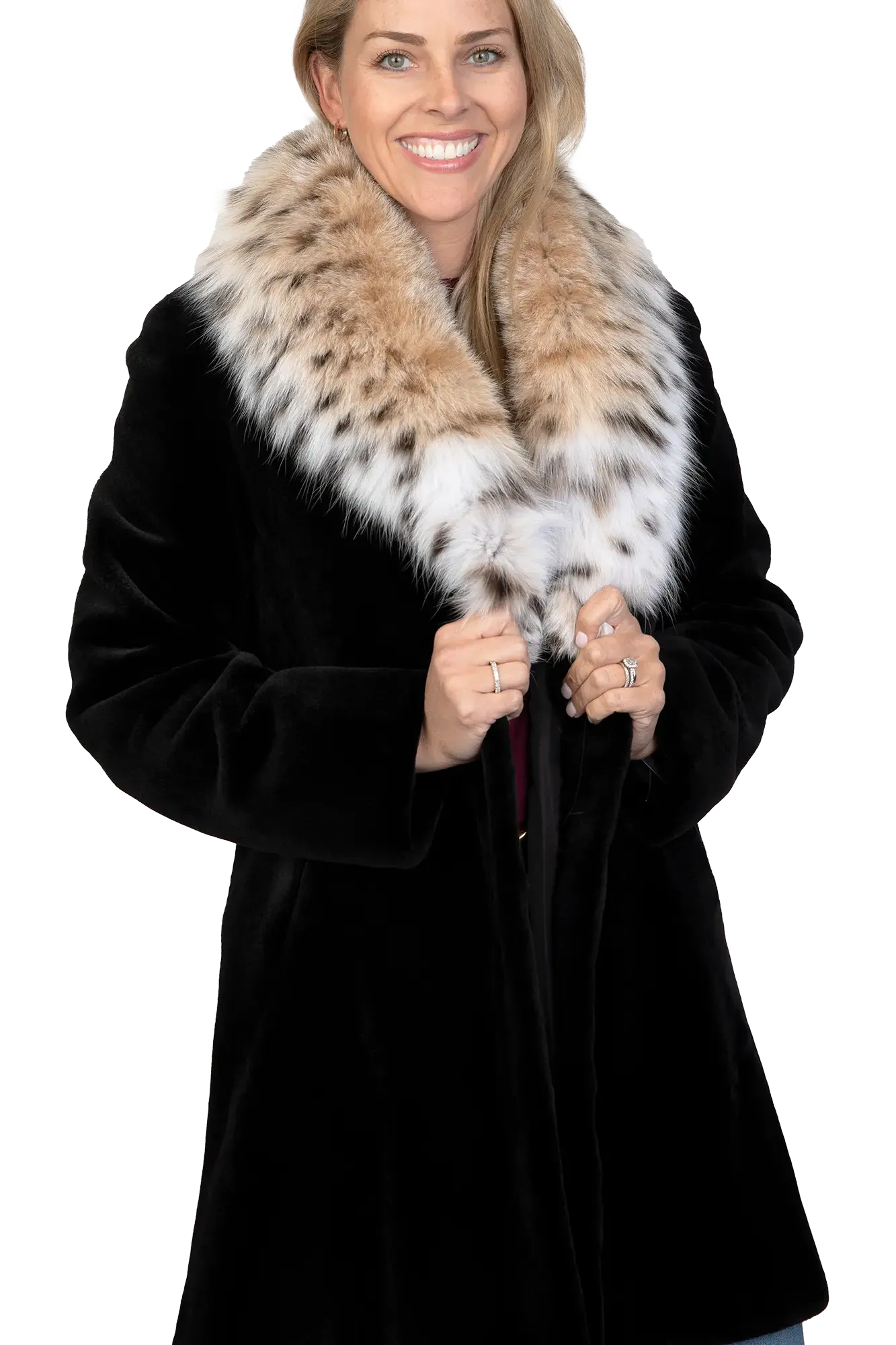 Black Sheared Mink Stroller with Lynx Collar