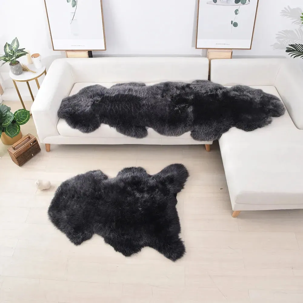Black Soft Texture Shaggy Natural Fur Sheepskin Area Rug