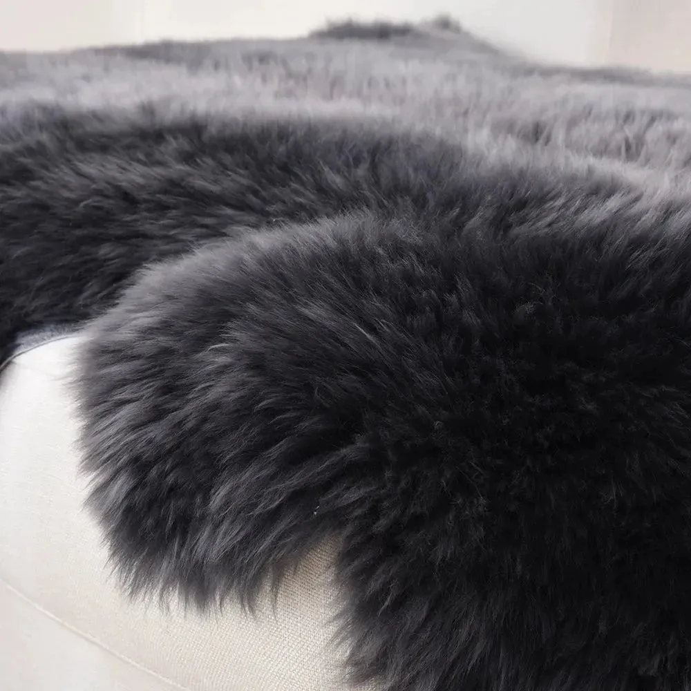 Black Soft Texture Shaggy Natural Fur Sheepskin Area Rug