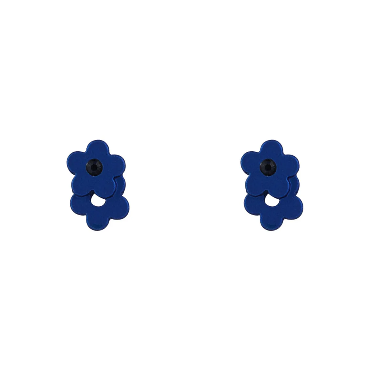 Blue Cubic Zirconia & Enamel Flower Stud Earrings