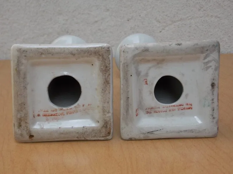 Blue White Ornate Ceramic Candle Holders, Chinese Inspired, Square Bases