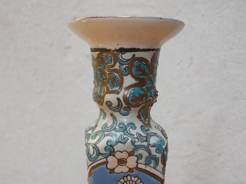 Blue White Ornate Ceramic Candle Holders, Chinese Inspired, Square Bases
