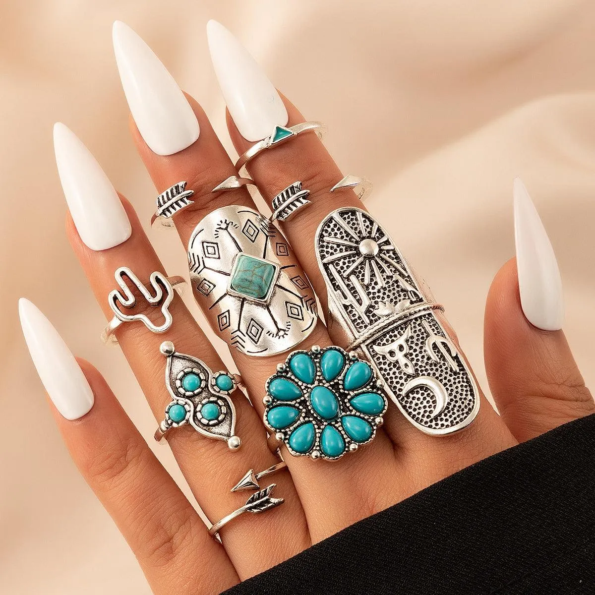 Bohemian Antique Rings Sets 9pcs