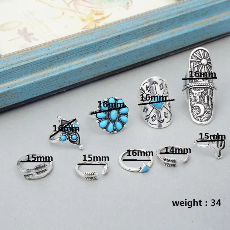 Bohemian Antique Rings Sets 9pcs