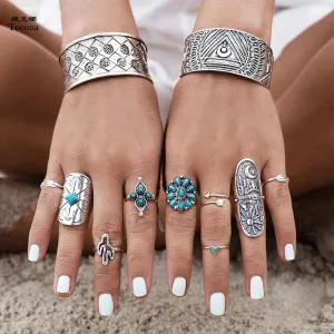 Bohemian Antique Rings Sets 9pcs
