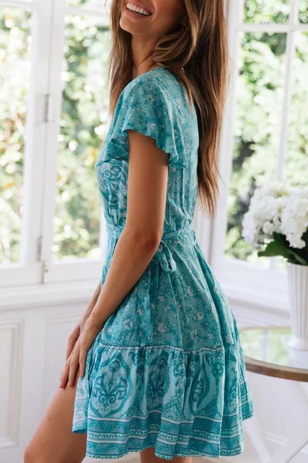 Bohemian beach print V-collar dress