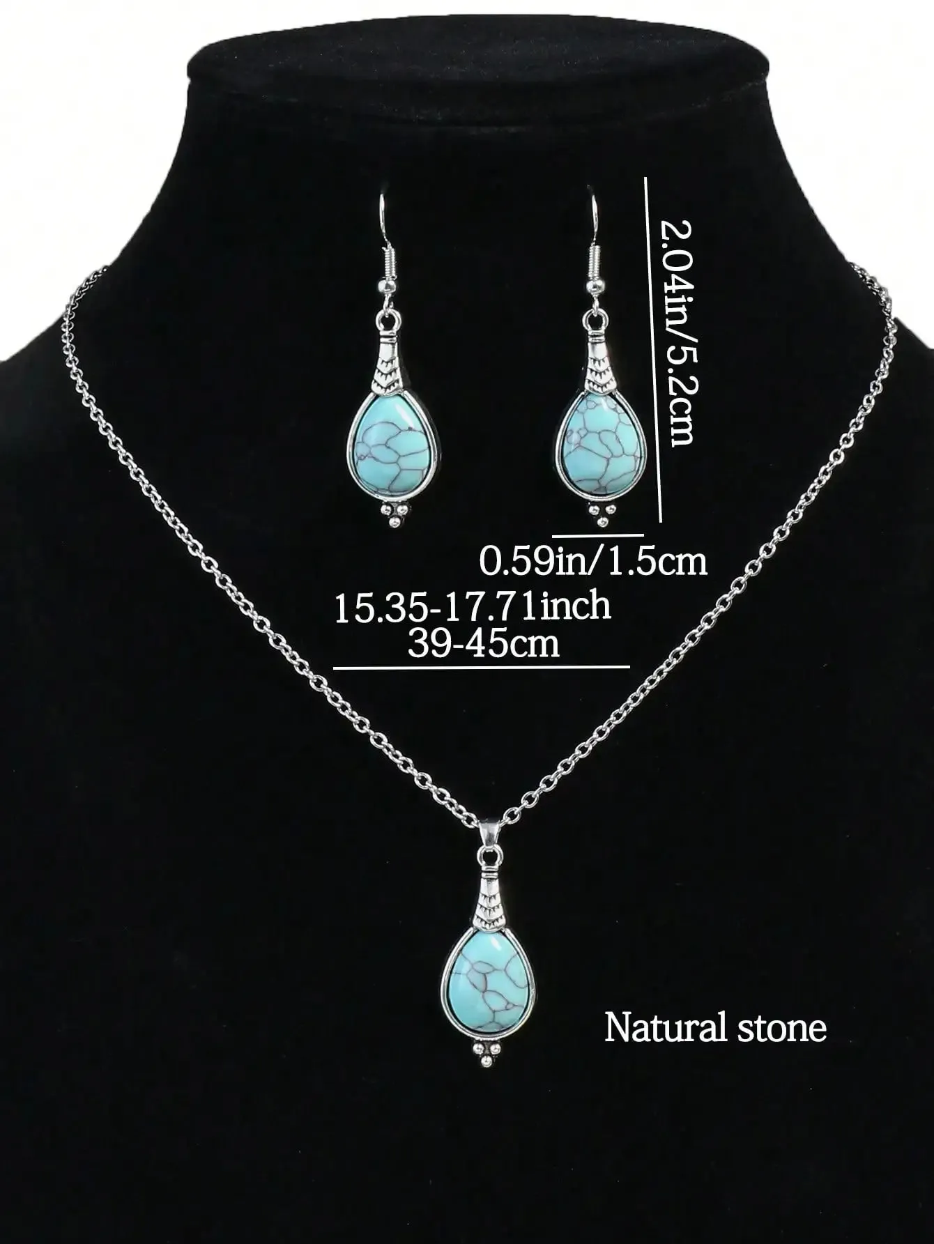 Bohemian Holiday Style Jewelry Set Women's Water Droplet Stone Inlaid Classic Simple Earrings Short Necklace