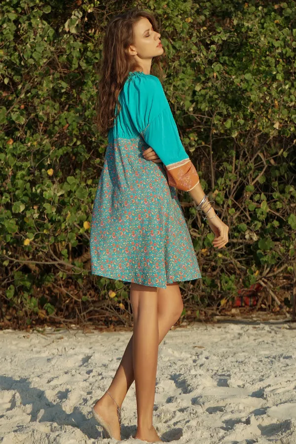 Bohemian Stand-up Collar Long Sleeve Dress