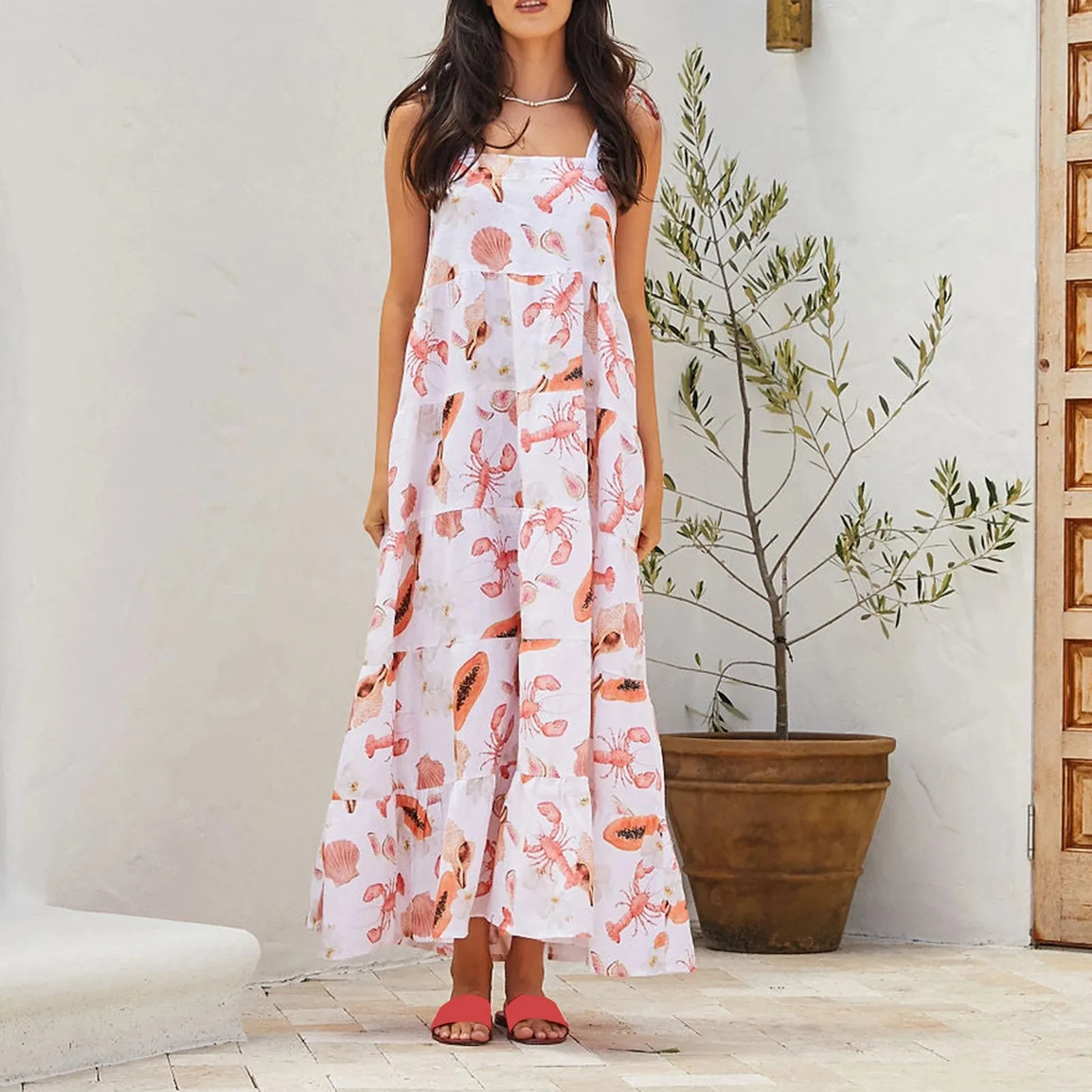 Boho Graphic Spaghetti Strap Midi Dress