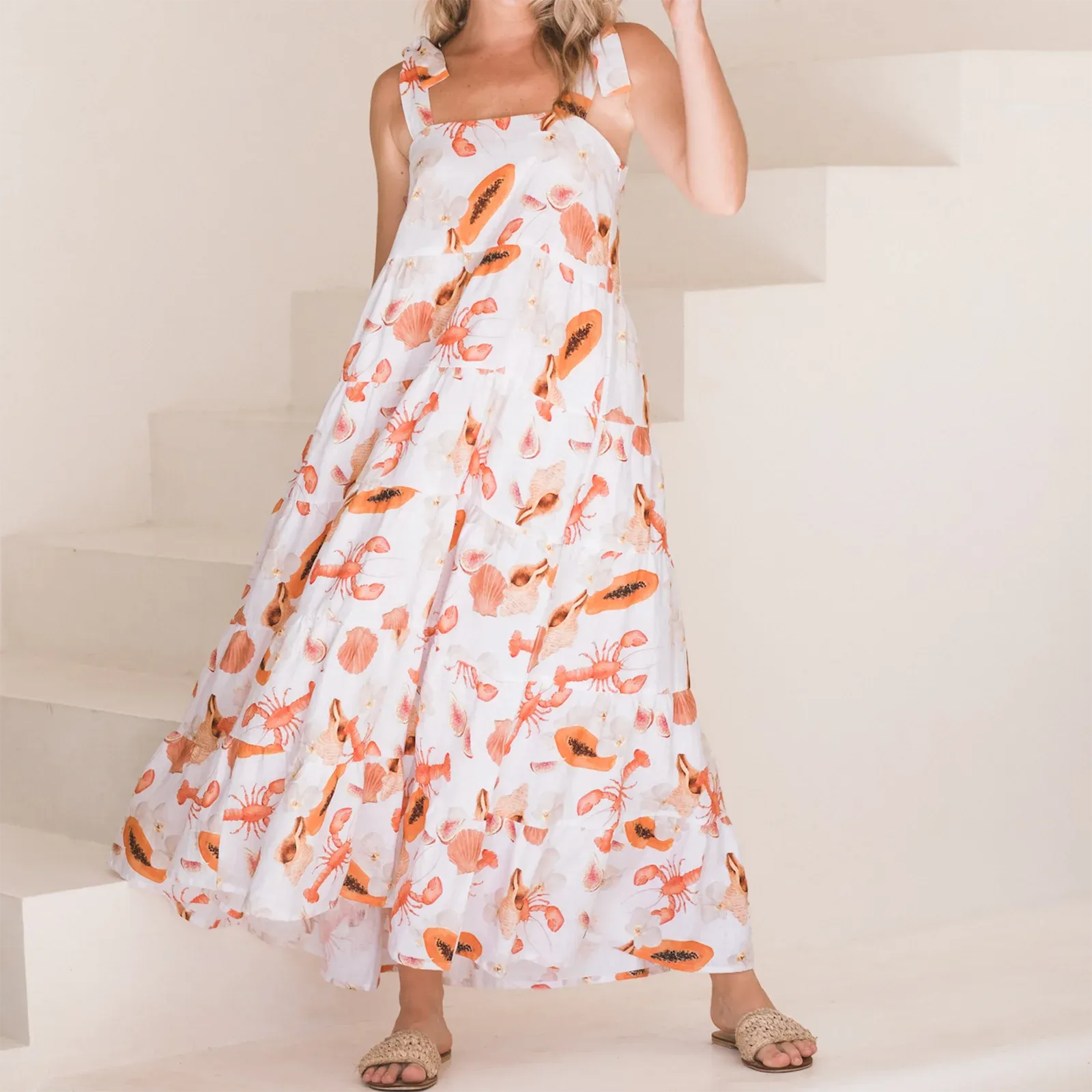 Boho Graphic Spaghetti Strap Midi Dress