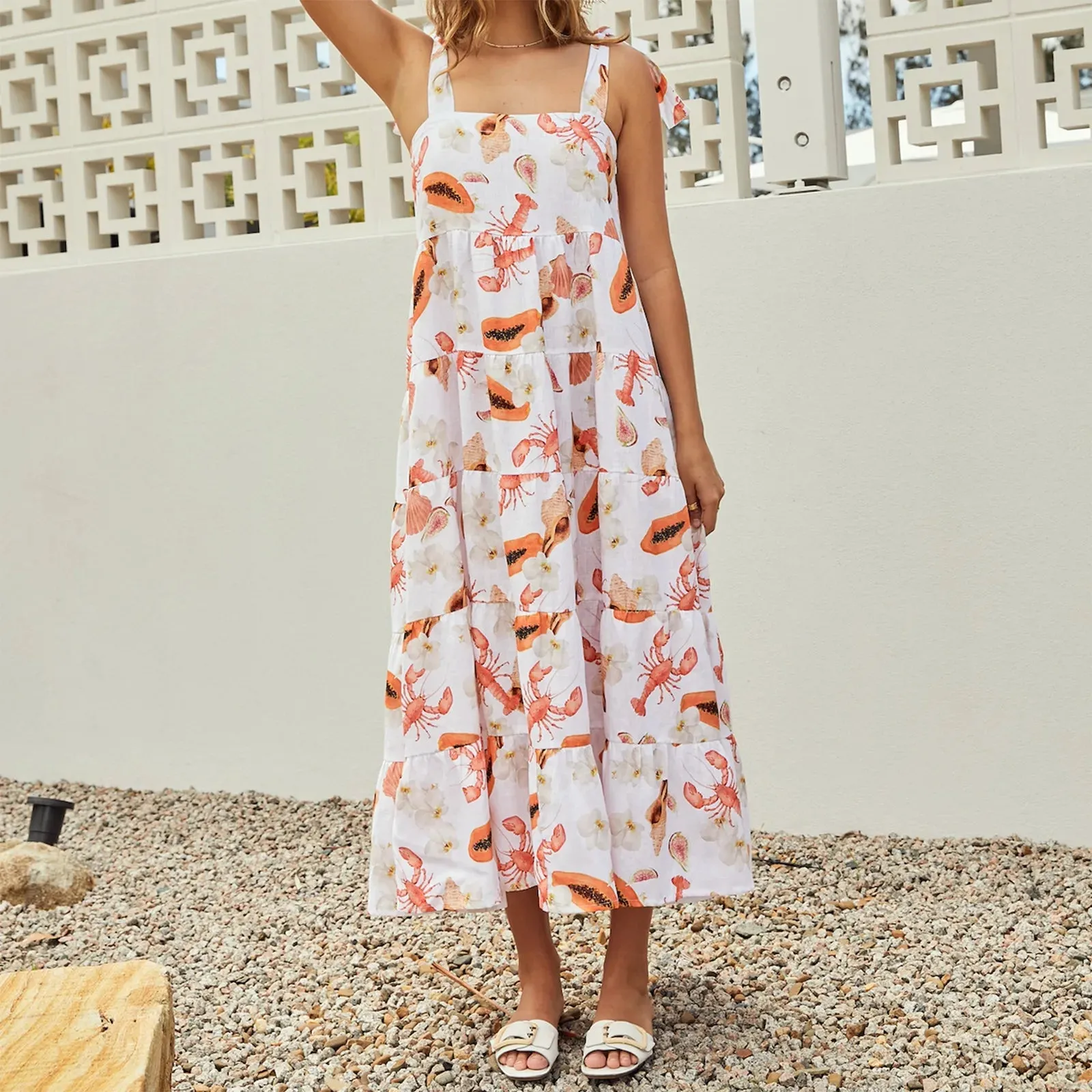 Boho Graphic Spaghetti Strap Midi Dress